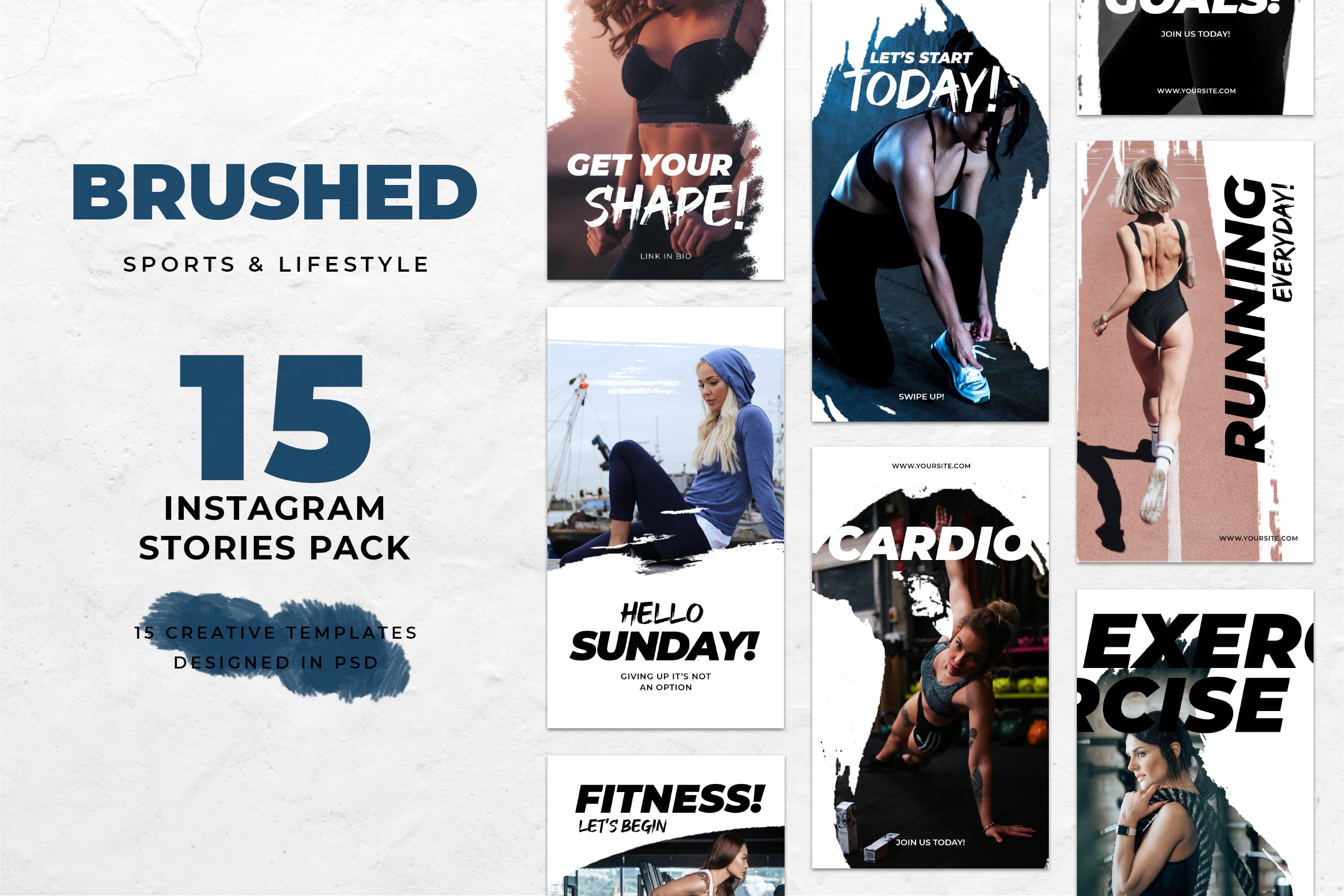 健身房社交营销Instagram品牌故事设计模板素材库精选 Gym and Fitness Brush Instagram Stories插图