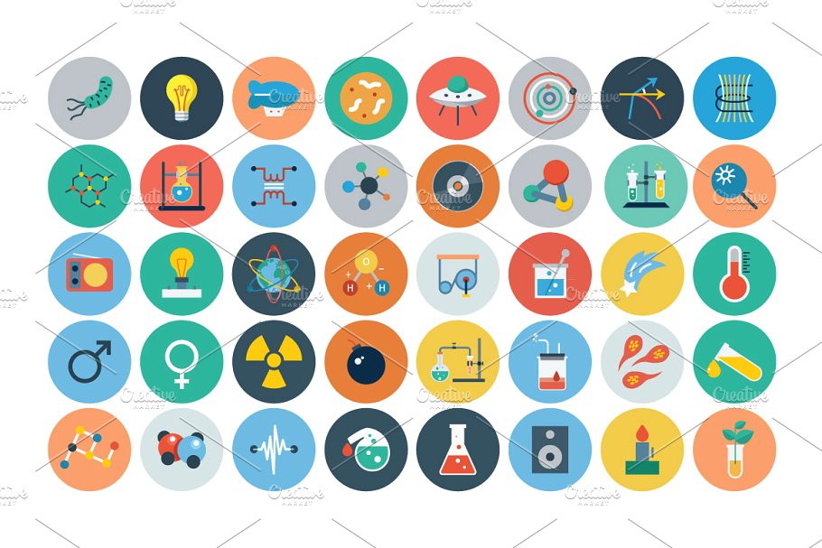 100+自然科学主题扁平化图标 100+ Science & Technology Flat Icons插图(1)