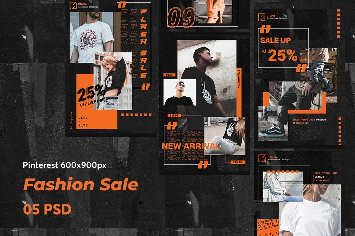 Pinterest社交网站时尚促销广告设计模板素材库精选 Creative Fashion Sale Facebook Pinterest插图(1)