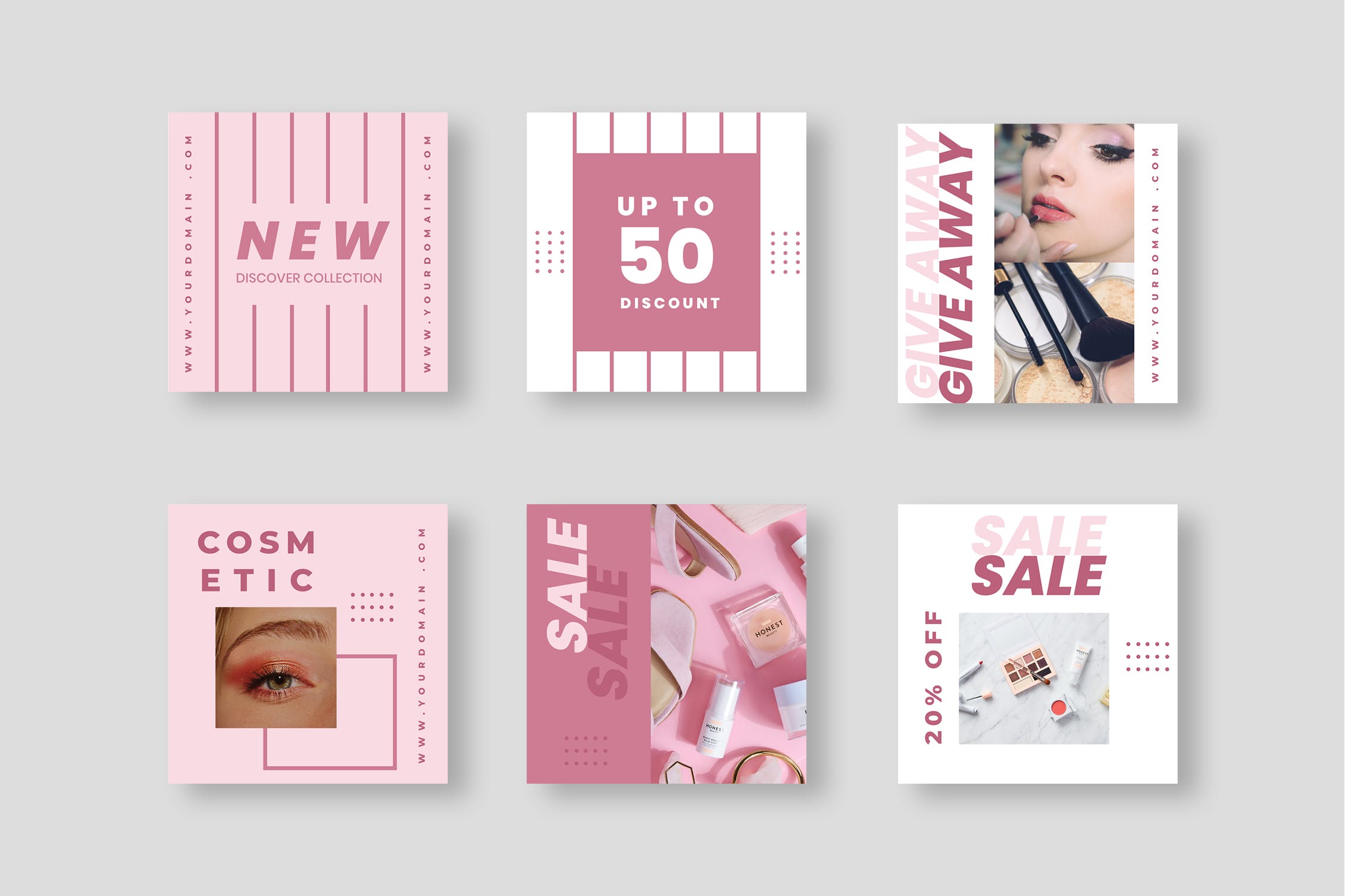 粉色系双色调版式设计Instagram贴图设计模板素材库精选 Five Duotone Instagram Post Template插图(1)