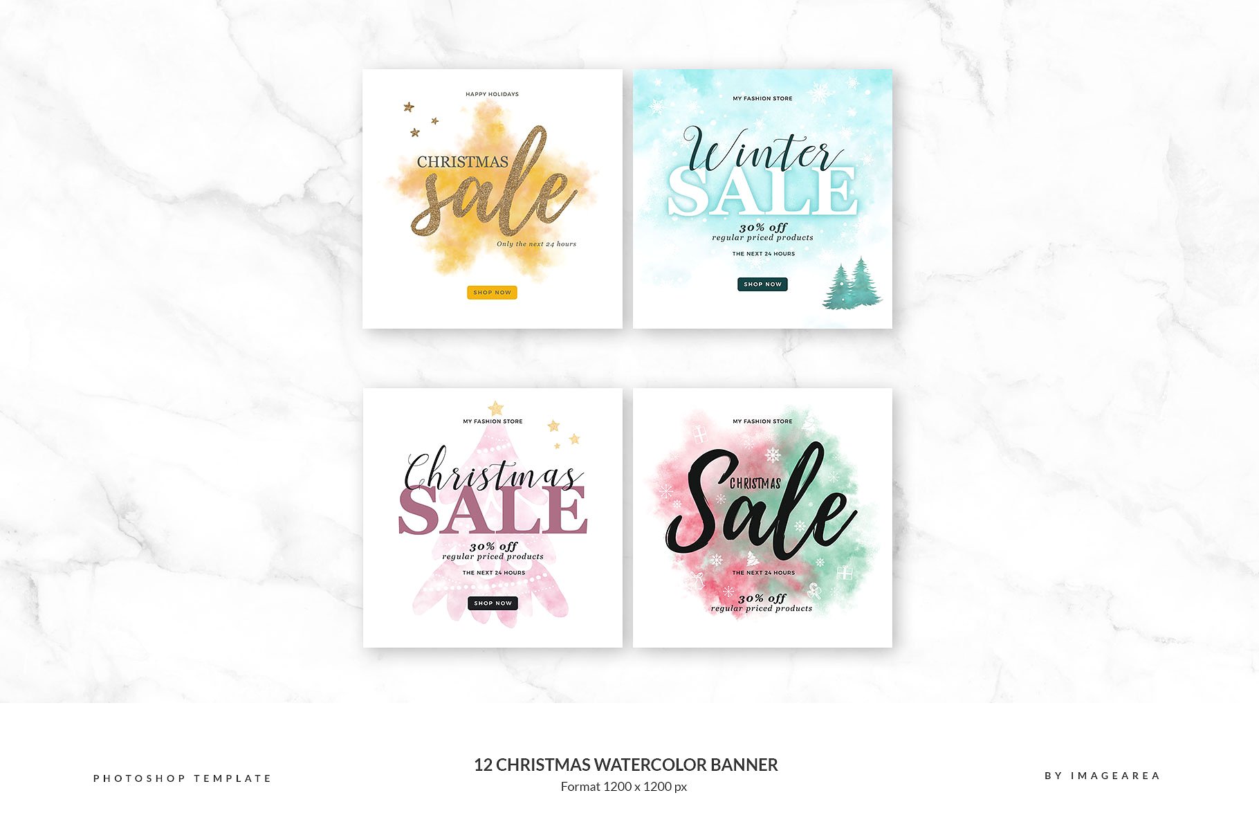 12款圣诞节主题社交媒体广告Banner模板素材库精选 Christmas Watercolor Banner插图(2)