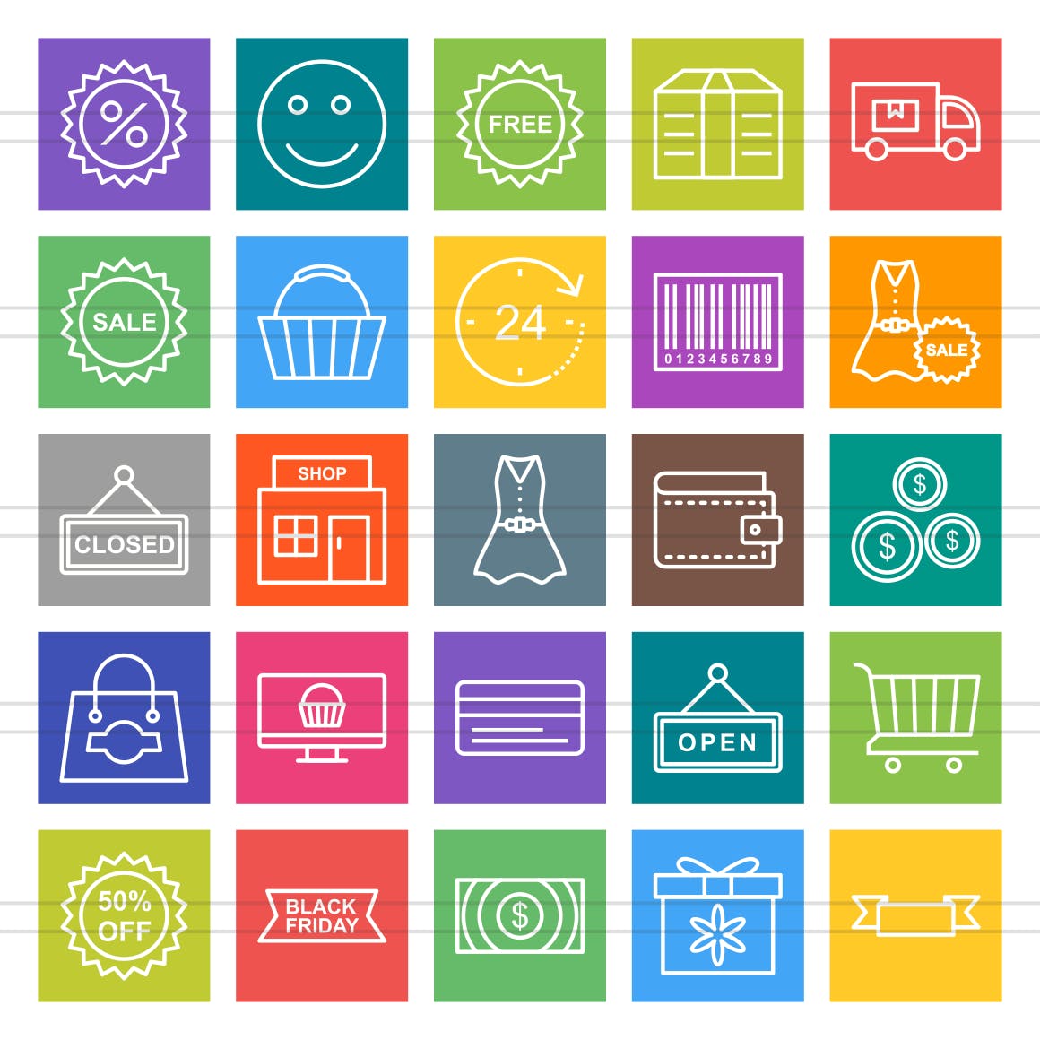 25个黑色星期五主题彩色线性图标 25 Black Friday Line Multicolor B/G Icons插图(1)