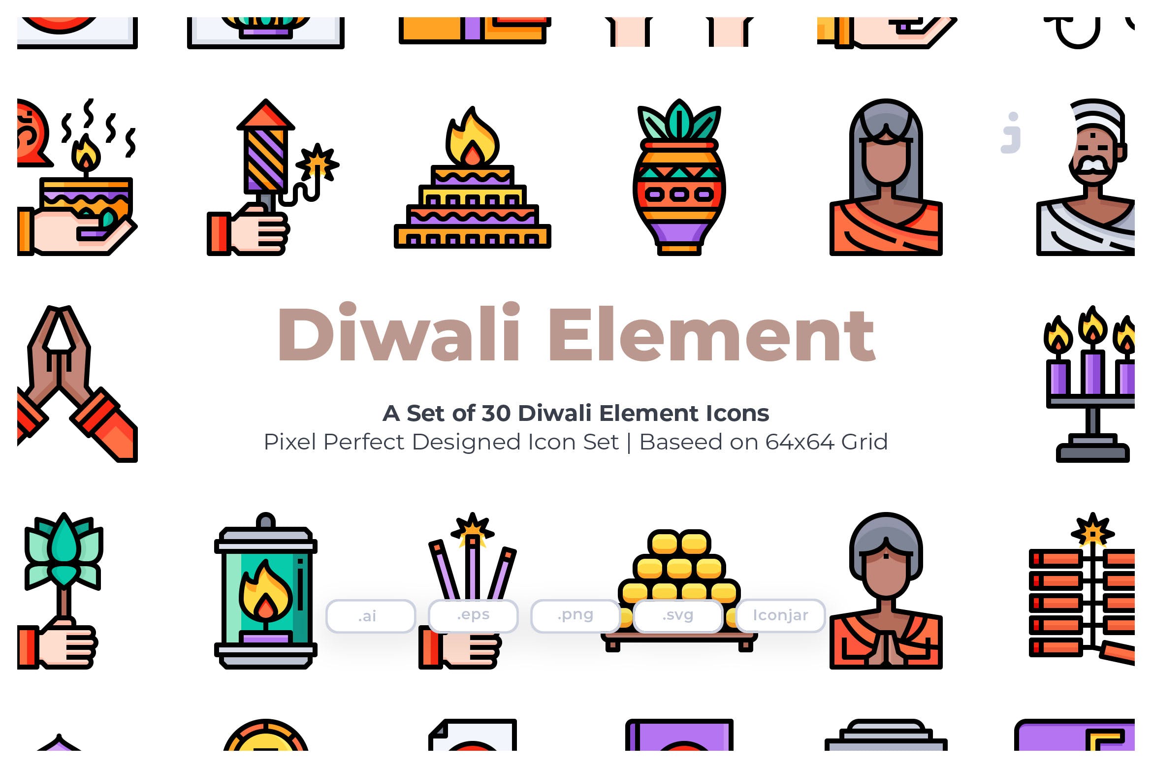 30枚排灯节节日元素矢量图标 30 Diwali Element  Icons插图