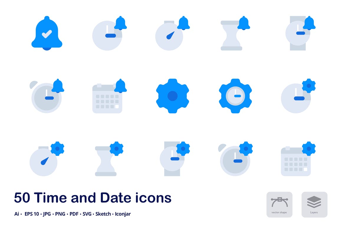 时间&日期双色调扁平化矢量图标 Time and Date Accent Duo Tone Flat Icons插图(1)