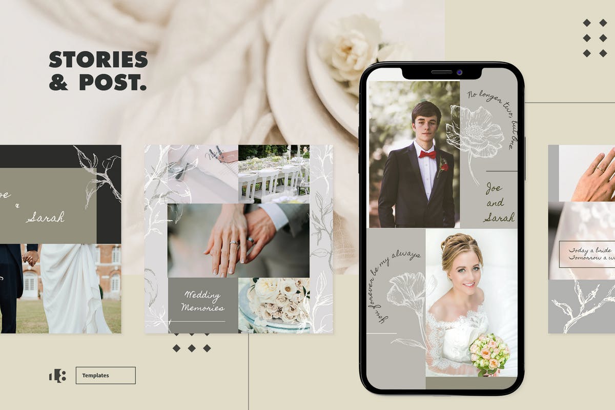 婚礼婚纱摄影Instagram社交贴图设计模板素材库精选v1 Instagram Template v1插图(3)