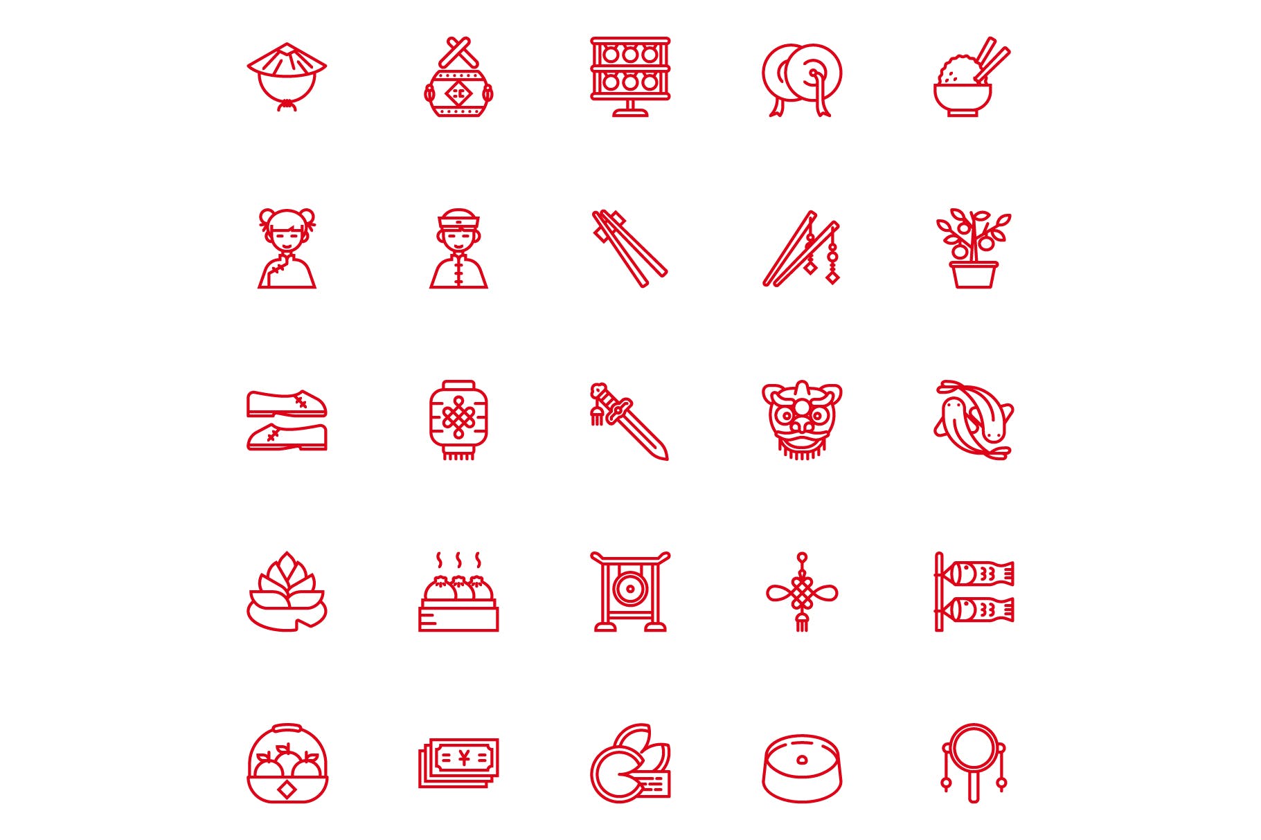 25枚中国新年主题矢量线性图标v2 Chinese New Year Lineart插图(3)