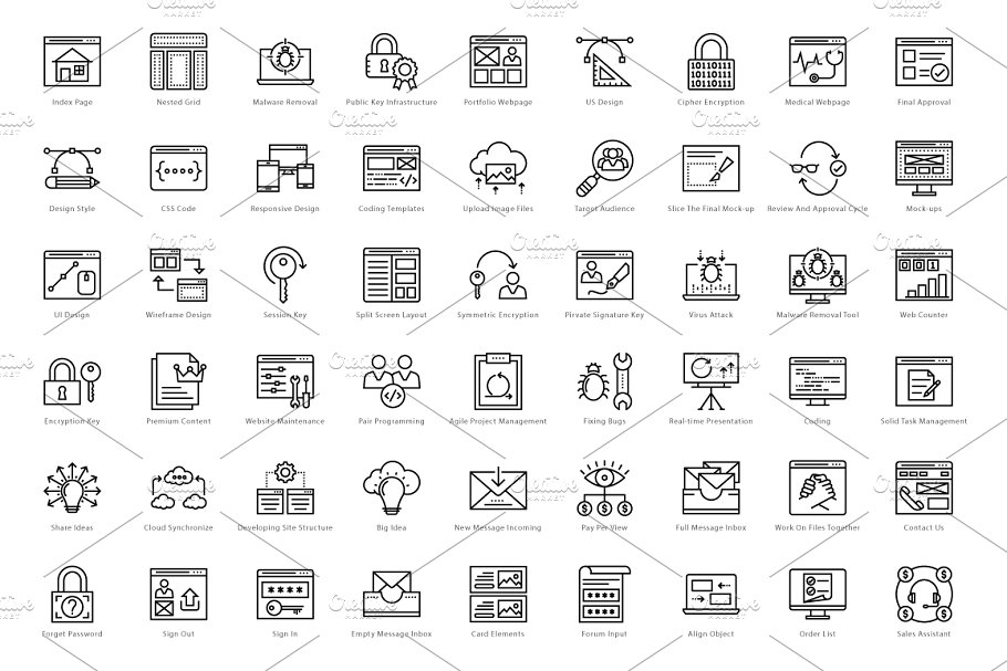 1458个Web&Seo网络营销主题线条图标 1458 Web and Seo Line Icons Set插图(4)