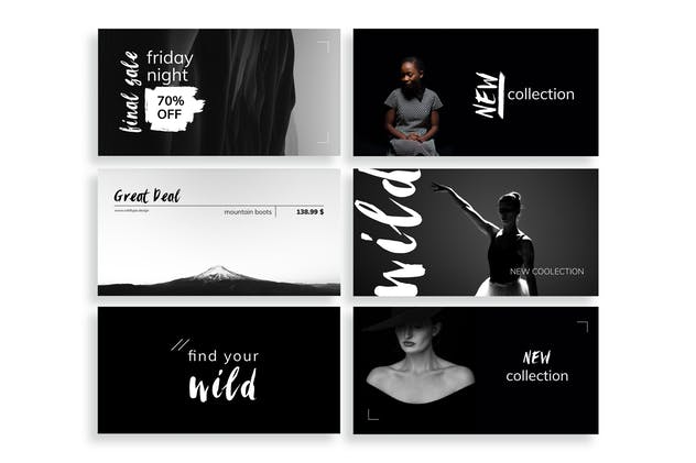 时尚黑白Facebook社交媒体广告模板 Black & White Facebook Ad Templates插图(5)