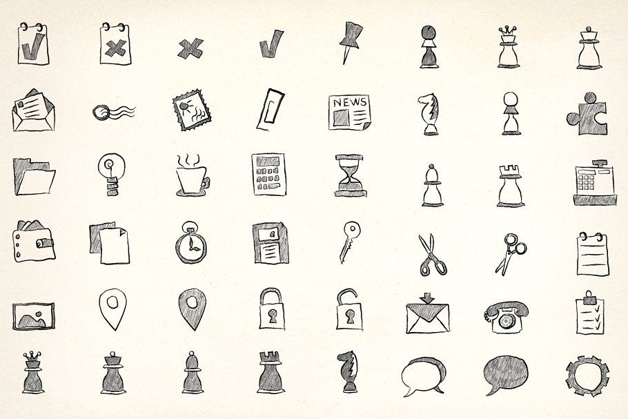260枚铅笔手绘图标集 260 Hand Drawn Icons插图(2)
