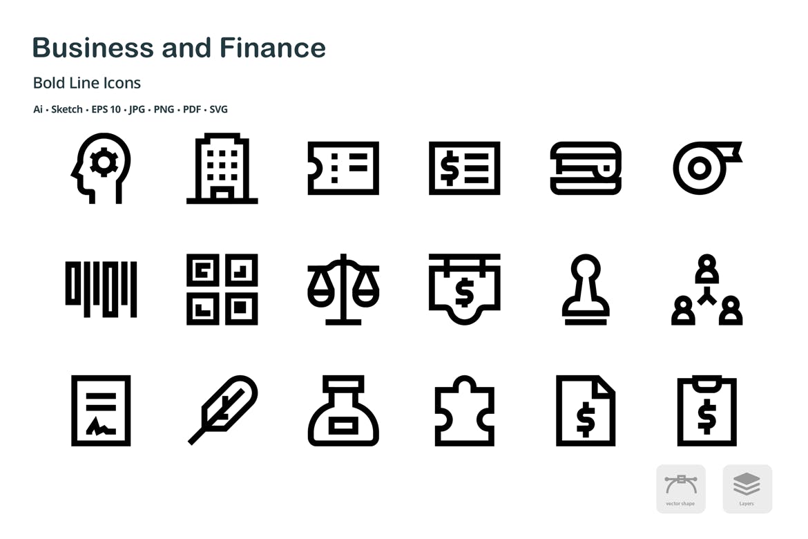 商业&金融主题粗线条风格矢量素材库精选图标 Business and Finance Mini Bold Line Icons插图(1)