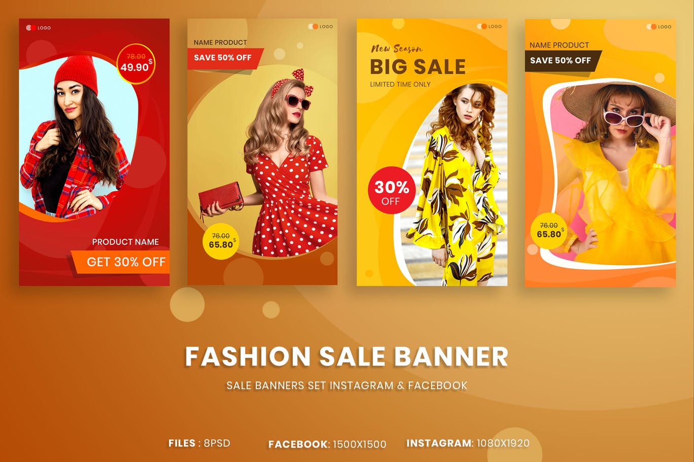 Instagram&Facebook社交平台品牌促销广告设计模板素材库精选 Sale Banners Set Instagram & Facebook插图