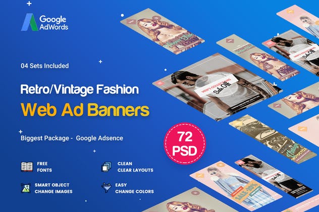 复古风格多用途商业广告Banner素材库精选广告模板 Multipurpose Retro/Vintage Banner Ads – 72 PSD插图(1)