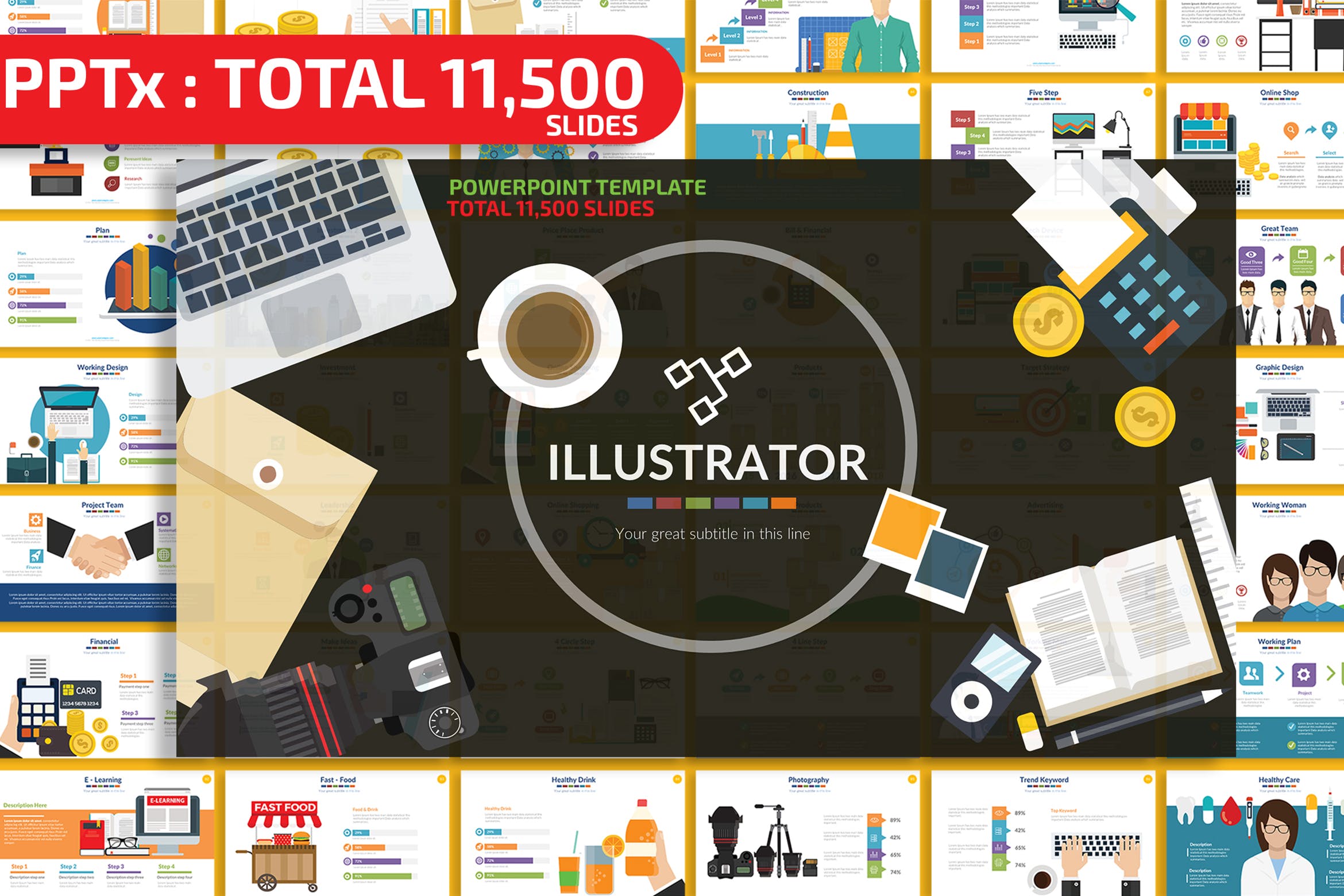 信息图表矢量插画风格素材库精选PPT模板合集 Illustrator Powerpoint Presentation插图