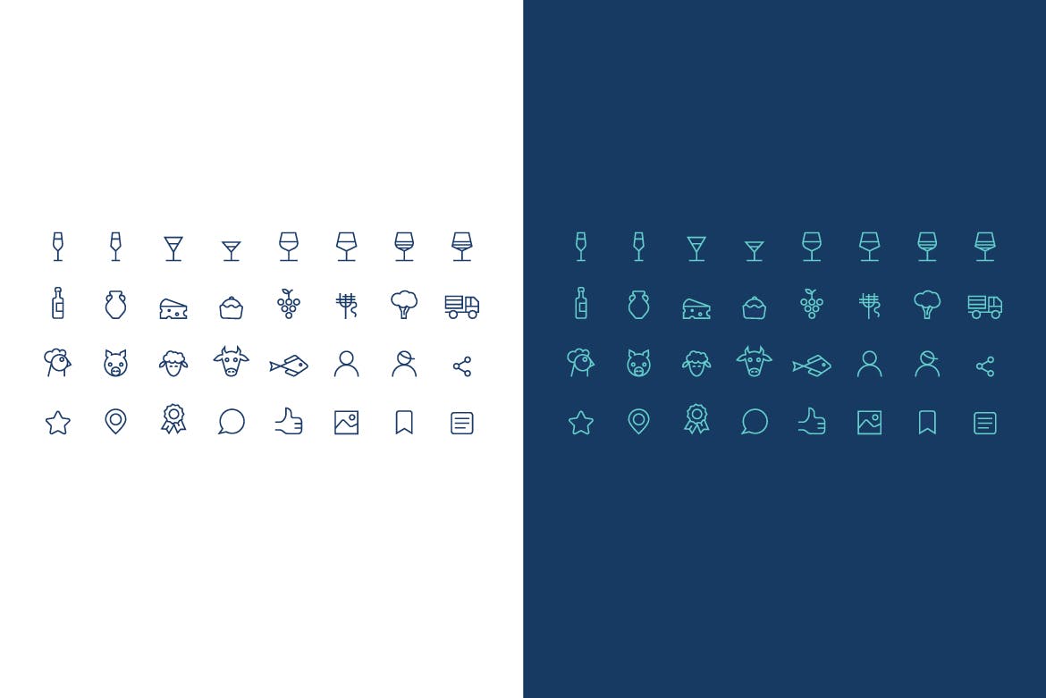 关于酒，酒精和食物矢量素材库精选图标素材 icons set about wine, alcohol and food插图(1)