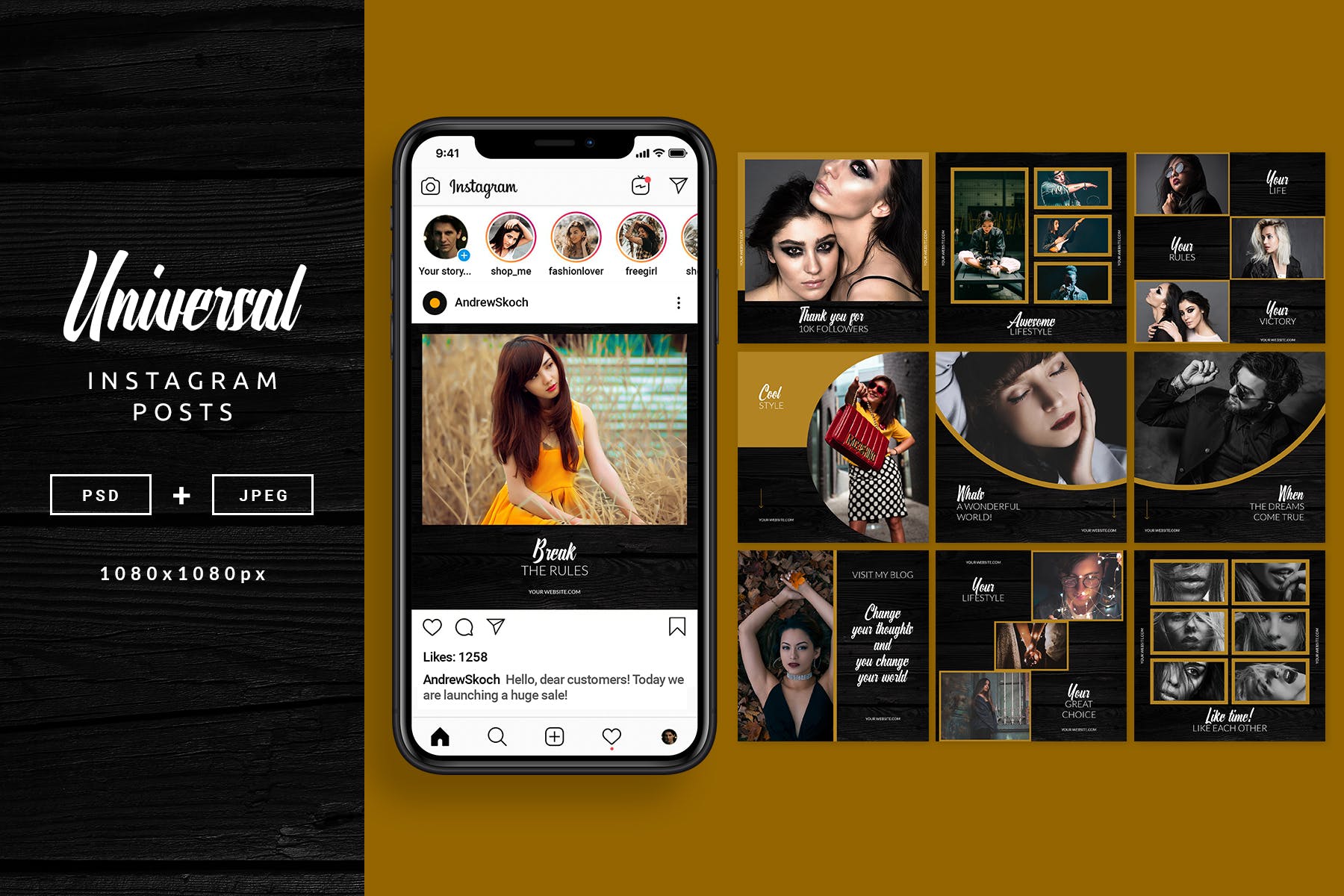 时尚行业适用的Instagram品牌故事&文章贴图设计模板素材库精选 Universal Instagram Posts & Stories插图(3)