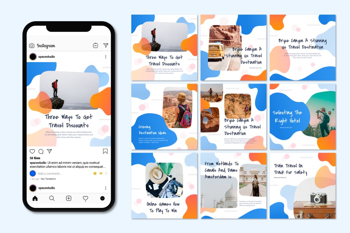 创意液体图形社交媒体新媒体设计模板素材库精选素材 Instagram Post Templates – Travel Liquid Design插图(1)