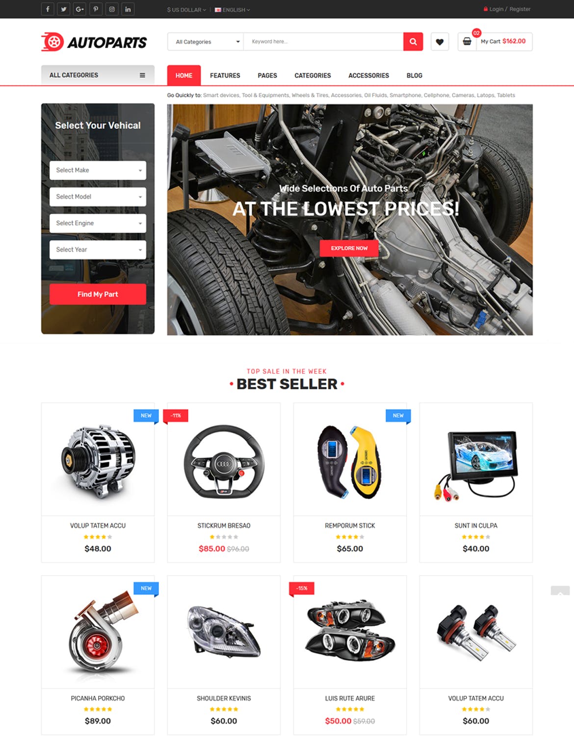 汽车配件网上商城HTML模板素材库精选 AutoParts – Equipments, Accessories HTML Template插图(1)