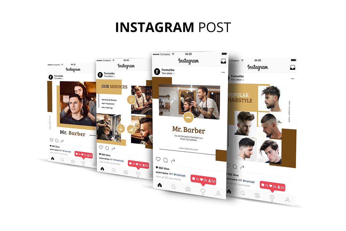 发型设计工作室社交推广设计素材包 Mr Barber Barbershop Social Media Kit插图(4)