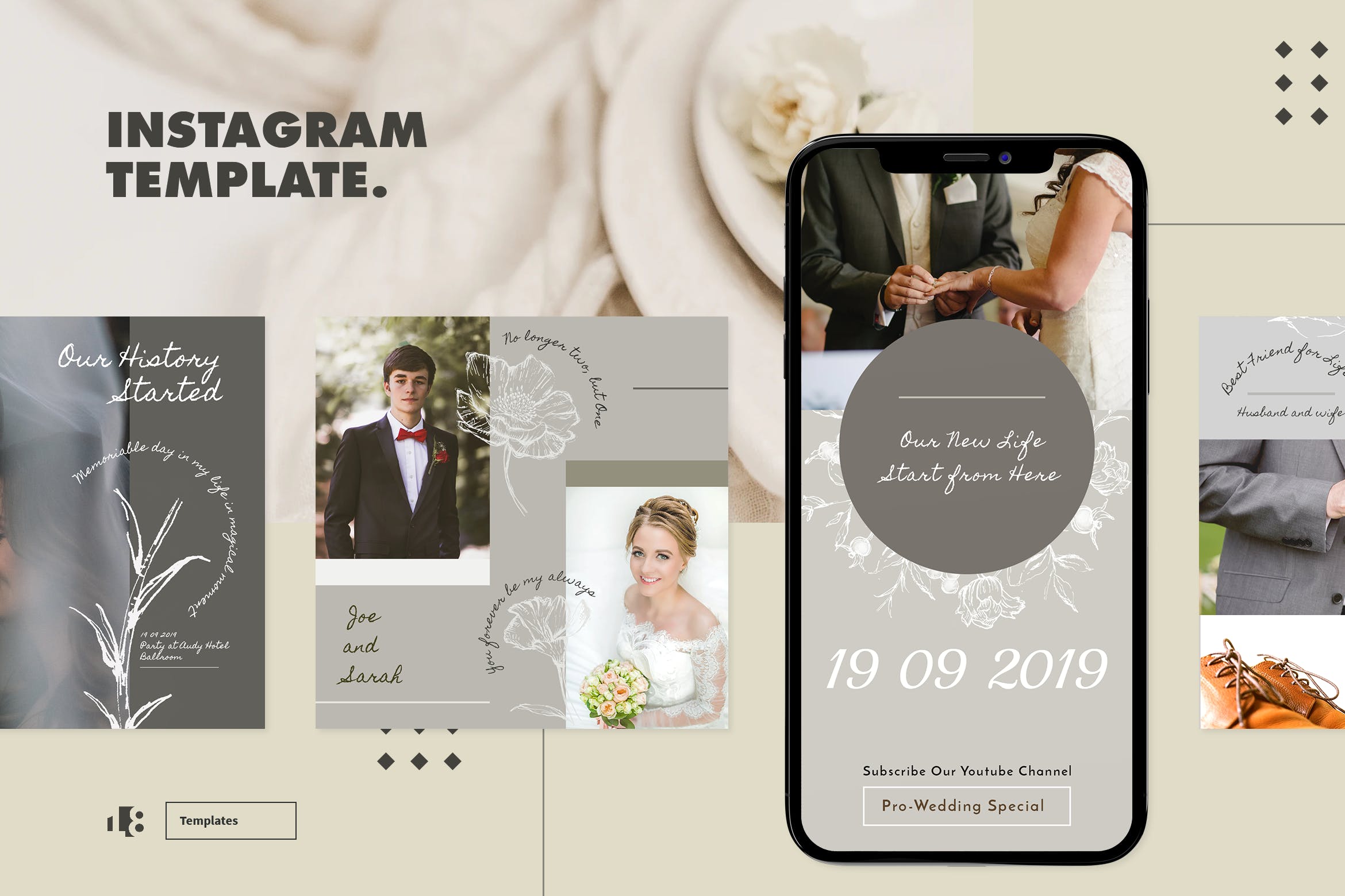 婚礼婚纱摄影Instagram社交贴图设计模板素材库精选v1 Instagram Template v1插图