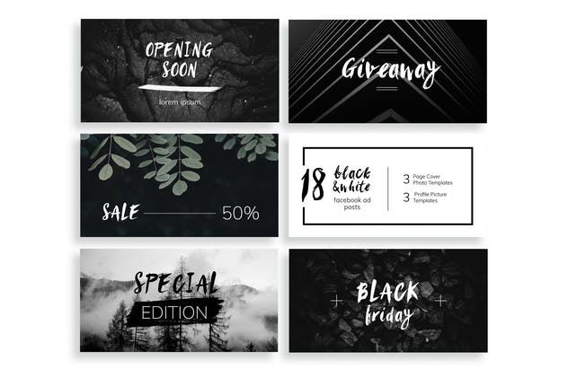 时尚黑白Facebook社交媒体广告模板 Black & White Facebook Ad Templates插图(2)
