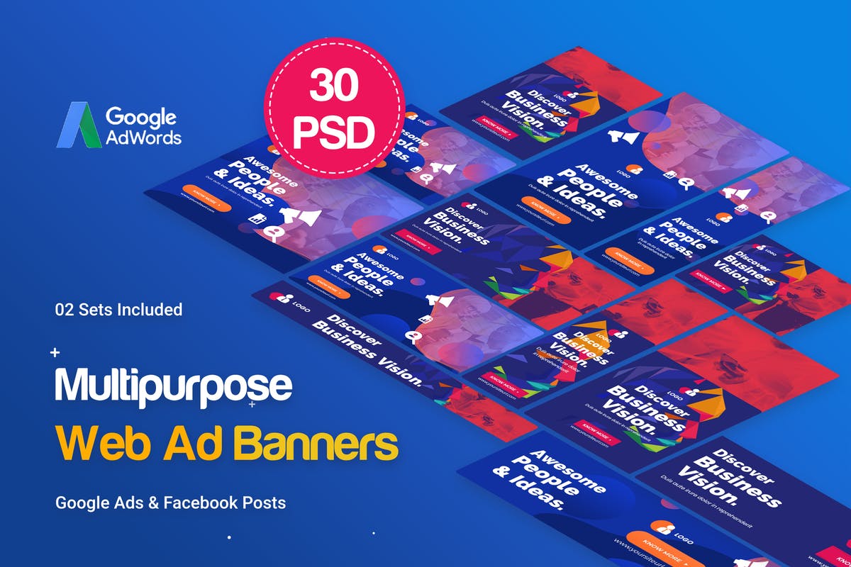 多用途多尺寸谷歌Banner素材库精选广告模板 Multipurpose, Business, Startup Banners Ad插图