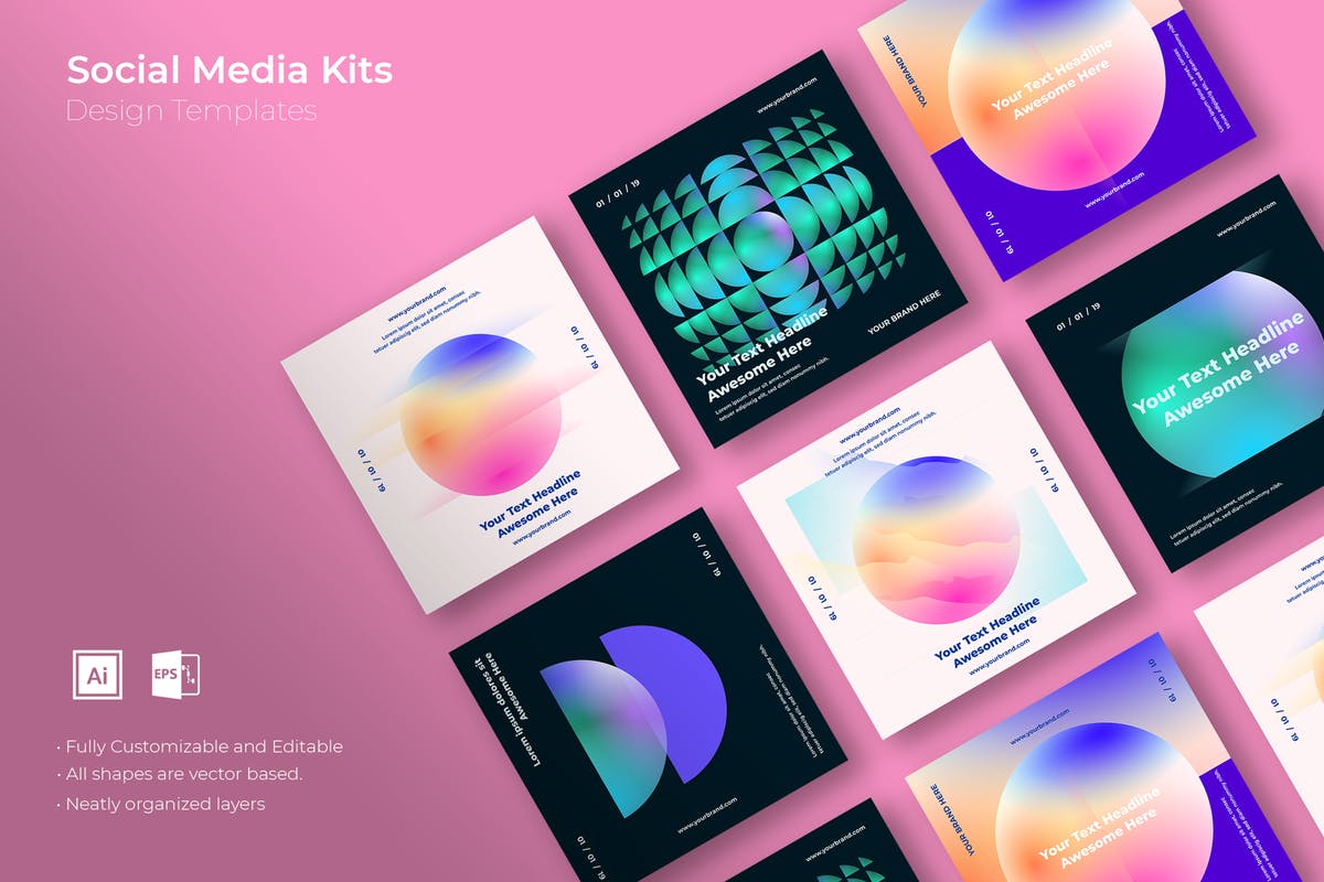 社交媒体正方形广告&贴图创意设计模板v31 SRTP – Social Media Kit.31插图