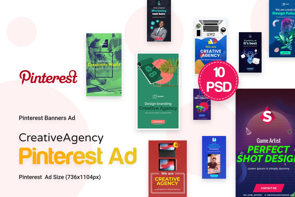Pinterest社交网站创意Banner素材库精选广告模板 Creative Agency, Startup, Studio Pinterest Ad插图