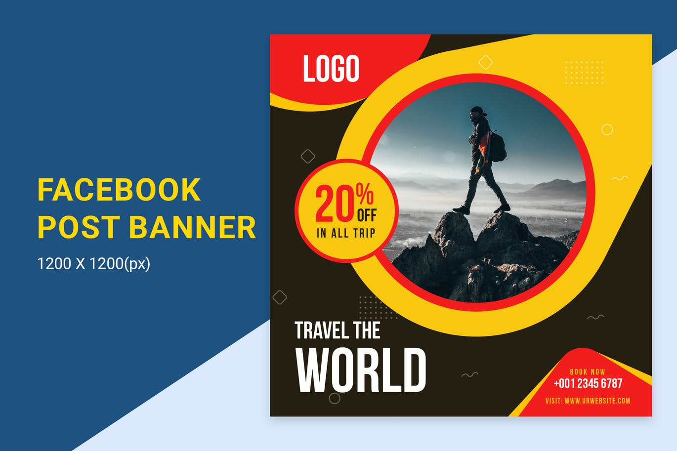 旅游代理服务Facebook贴文广告Banner设计模板素材库精选 Travel Agency Offer Facebook Post Banner插图