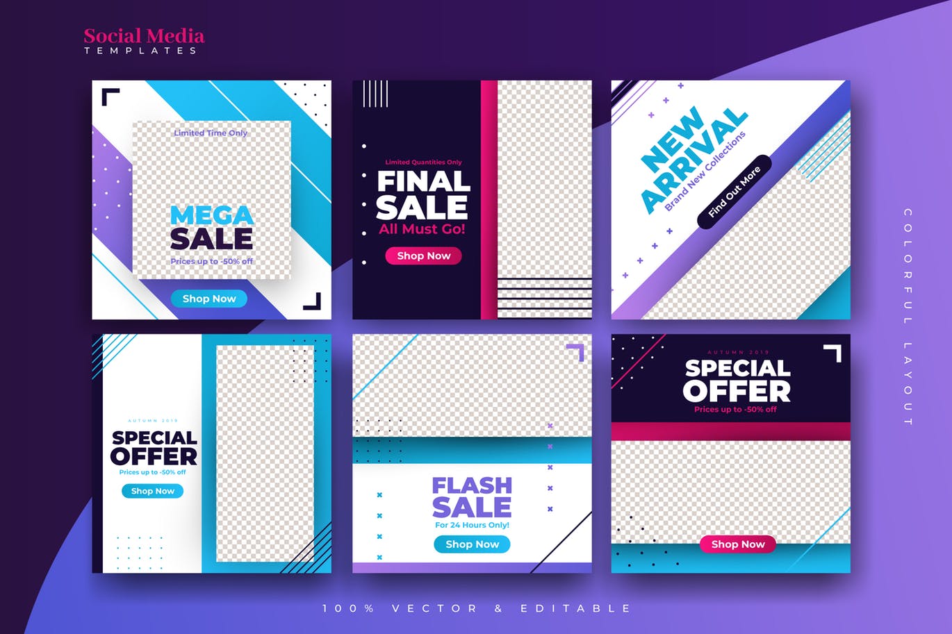 抽象多彩社交媒体设计模板素材库精选 Abstract & Colorful Social Media Templates插图