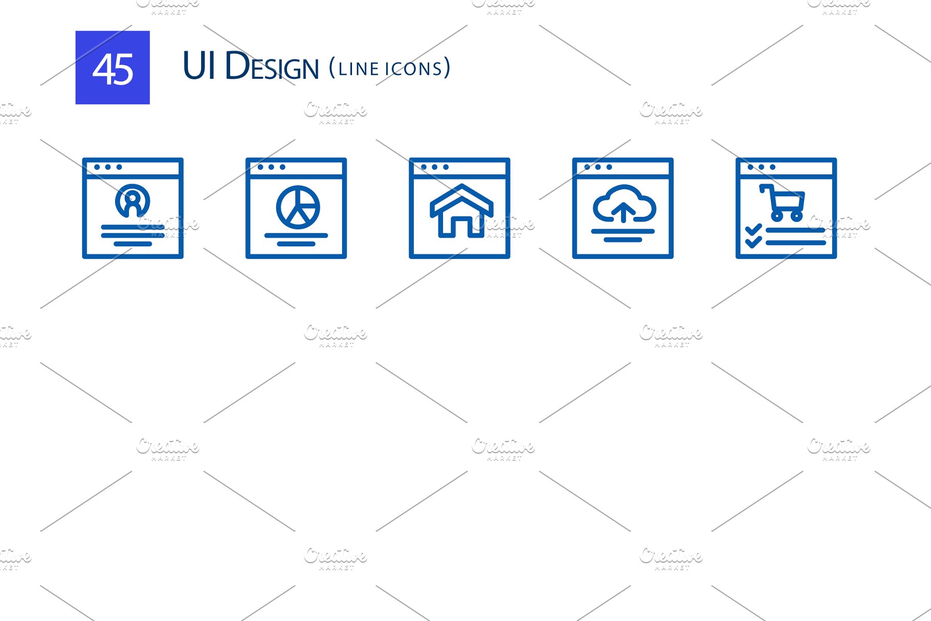 45个用户界面UI套件线条设计图标 45 UI Design Line Icons插图(3)