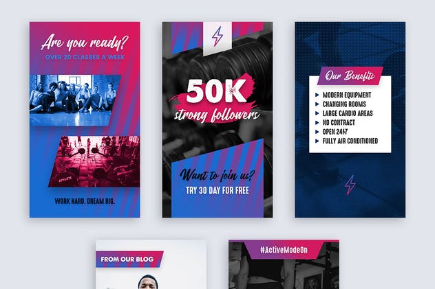 健身俱乐部品牌 Instagram 社交媒体故事贴图模板素材库精选 Instagram Stories插图(2)