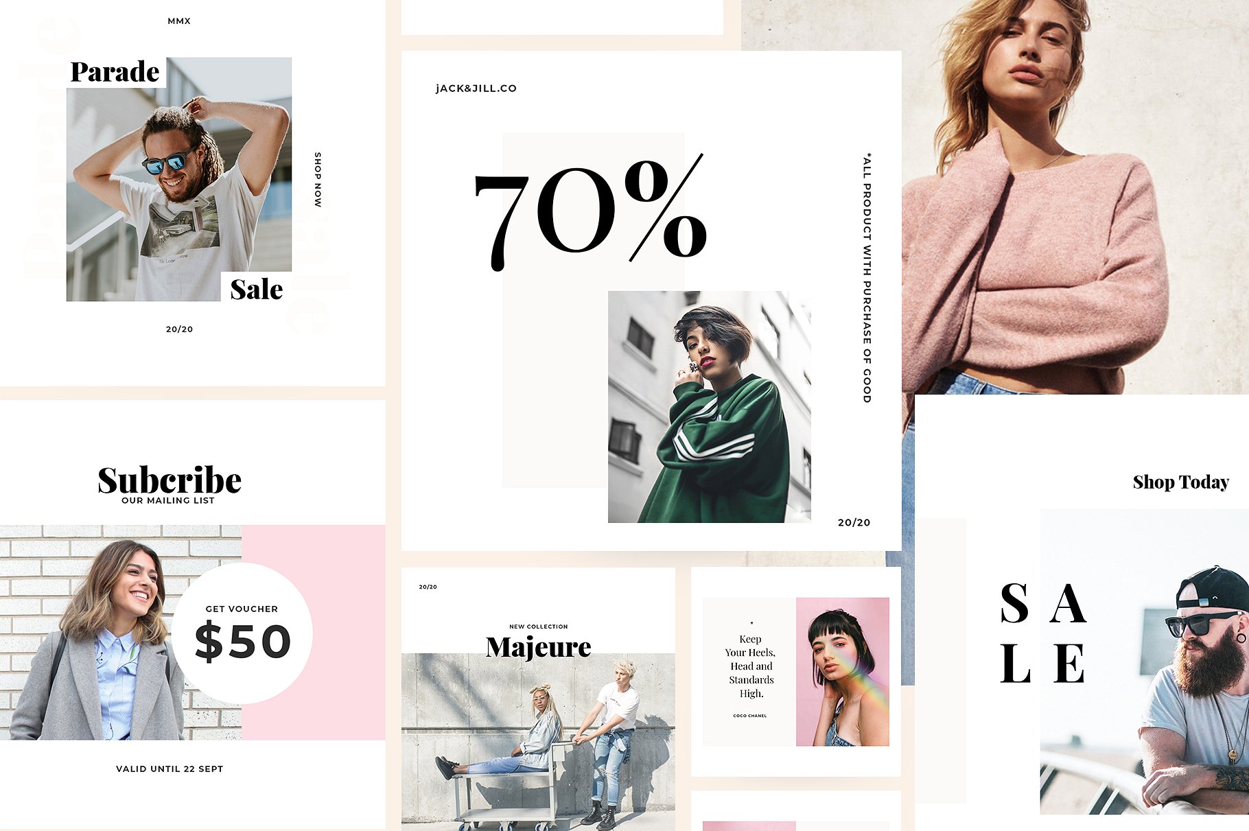 时尚简约的Instagram社交媒体模板素材库精选下载 Jacknjill – Instagram Pack [psd]插图(2)