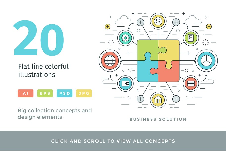 多彩扁平风线条图标 Colorful Flat Line Icons插图(9)