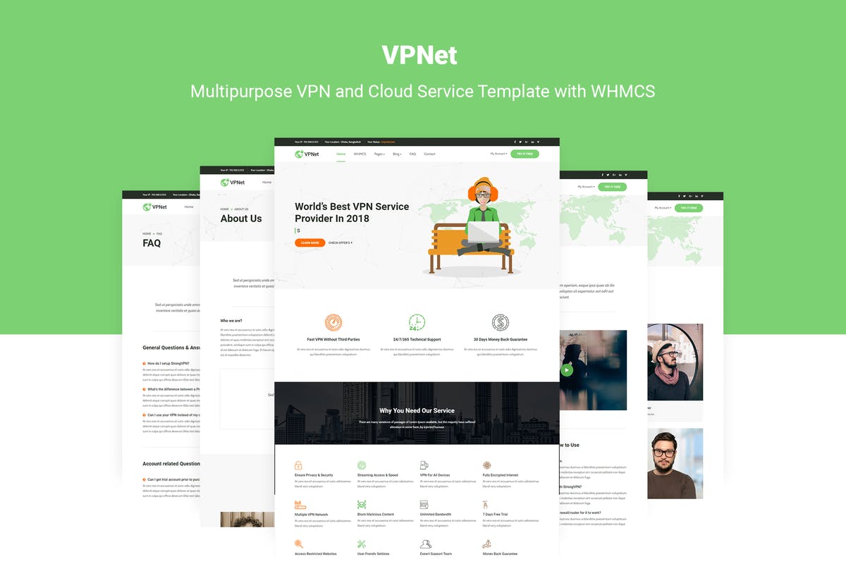 VPN&云服务器提供商网站WHMCS模板素材库精选 VPNet – VPN and Cloud Service Template with WHMCS插图