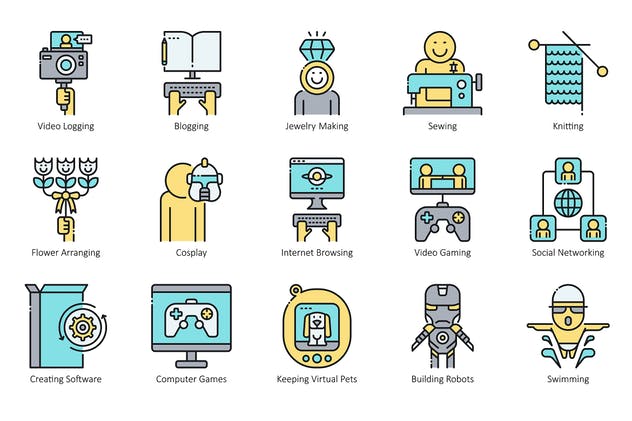 104枚兴趣爱好矢量图标合集 104 Interest & Hobby Icons | Aqua插图(4)