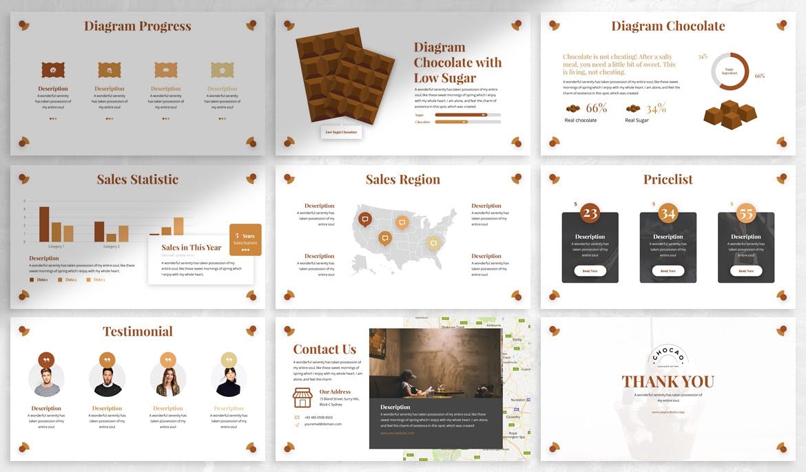 巧克力甜食美食主题PPT幻灯片模板下载 Chocao – Chocolate Powerpoint Template插图(3)