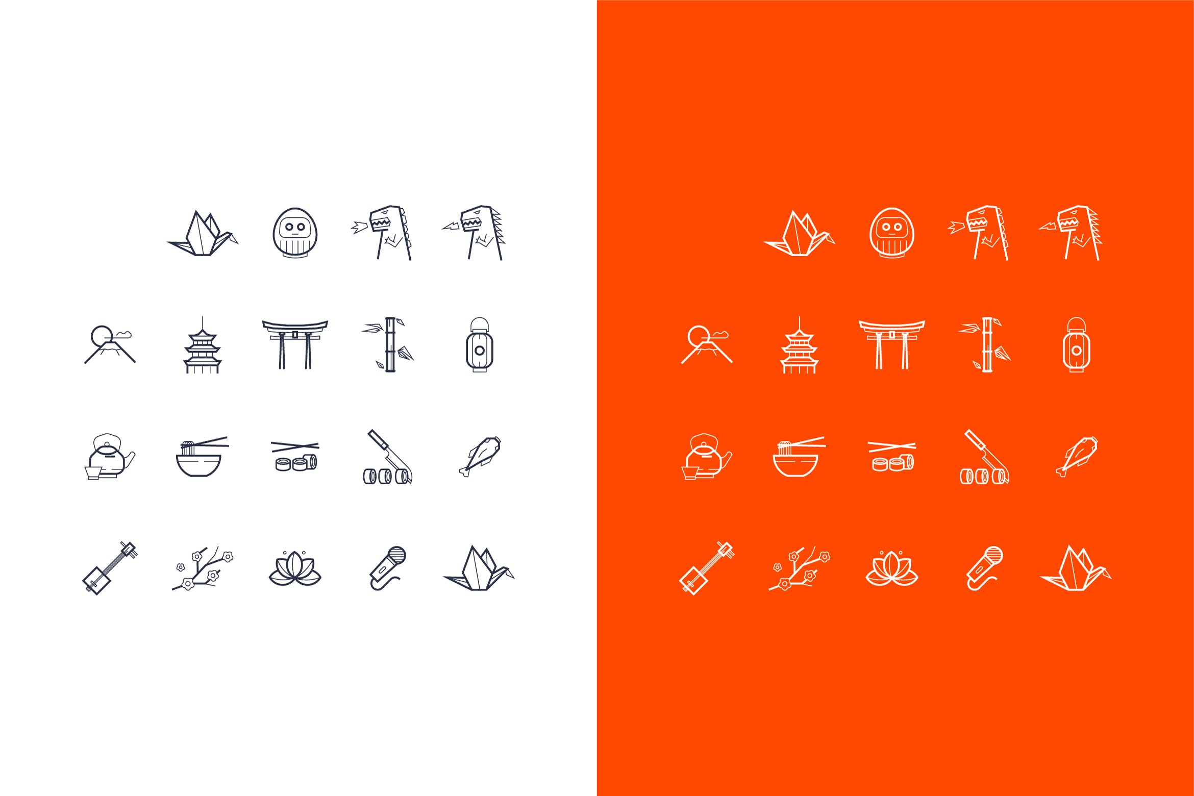 日本元素矢量线性素材库精选图标素材 vector japanese line art icons set插图