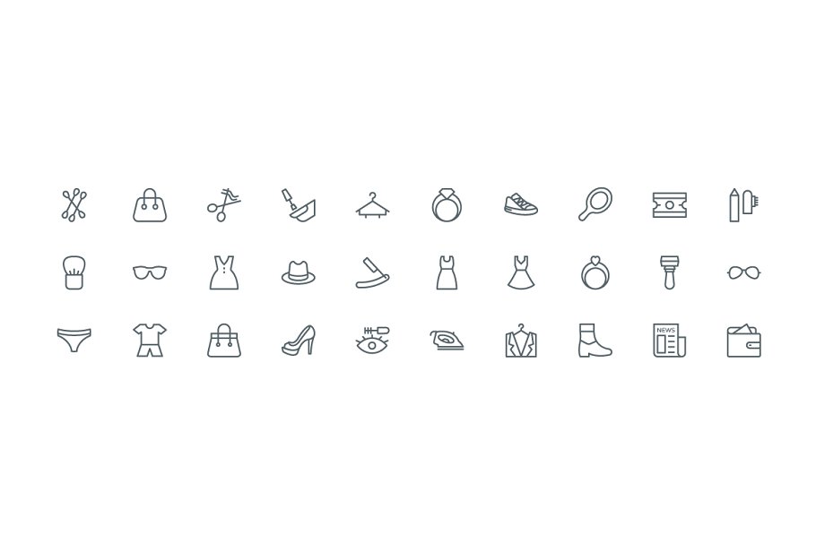220个时尚服饰元素线条图标 220 Fashion and Clothes Line Icons插图(3)