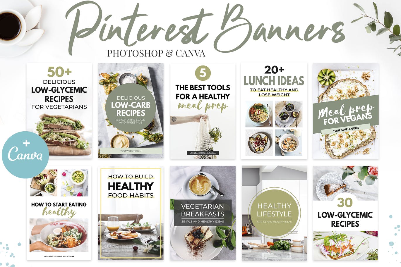 Pinterest图钉社交平台美食品牌推广设计模板素材库精选v3 Canva Pinterest Templates V.3插图