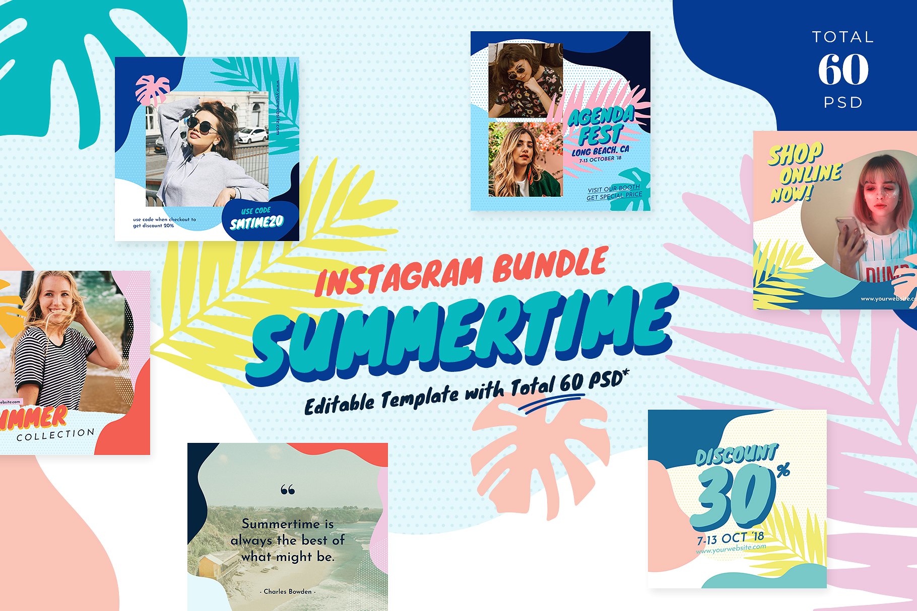 时尚生活方式社交媒体文章贴图模板素材库精选 Instagram Bundle – Summertime插图