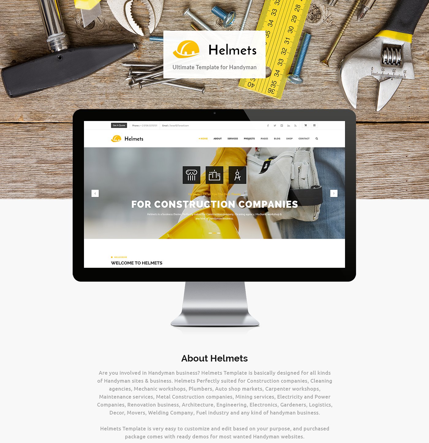 工业企业网站模板素材库精选 Helmets – PSD Template for Handyman插图(4)