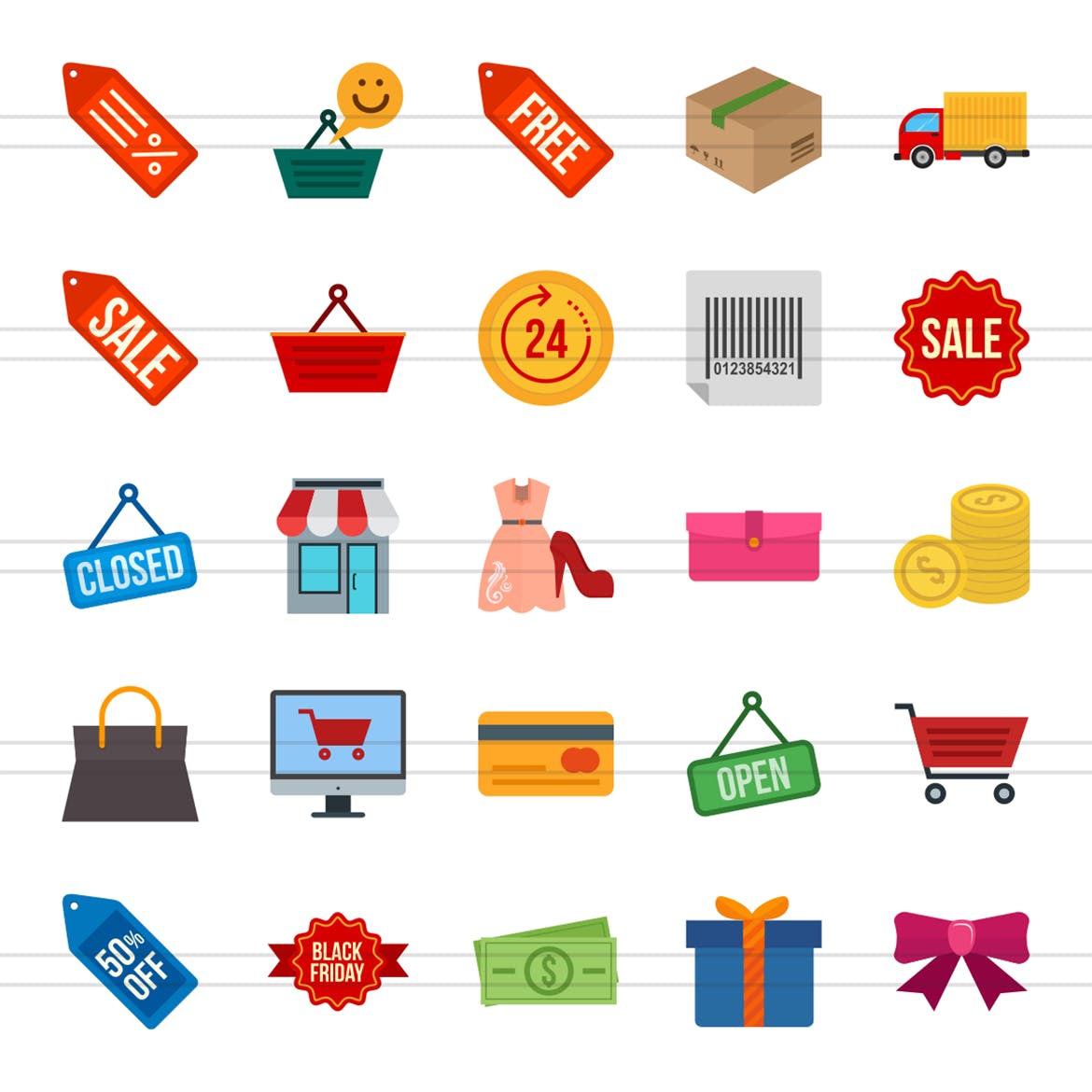 25个黑色星期五购物节主题扁平化彩色图标素材 25 Black Friday Flat Multicolor Icons插图(1)