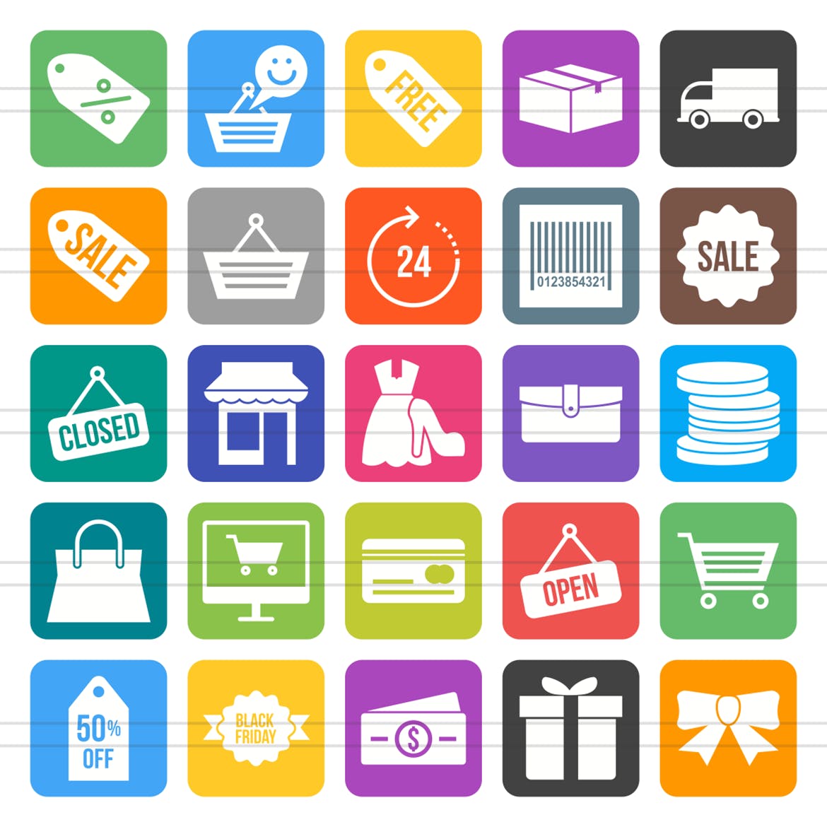 25枚黑色星期五海淘购物节圆角填充图标 25 Black Friday Filled Round Corner Icons插图(1)