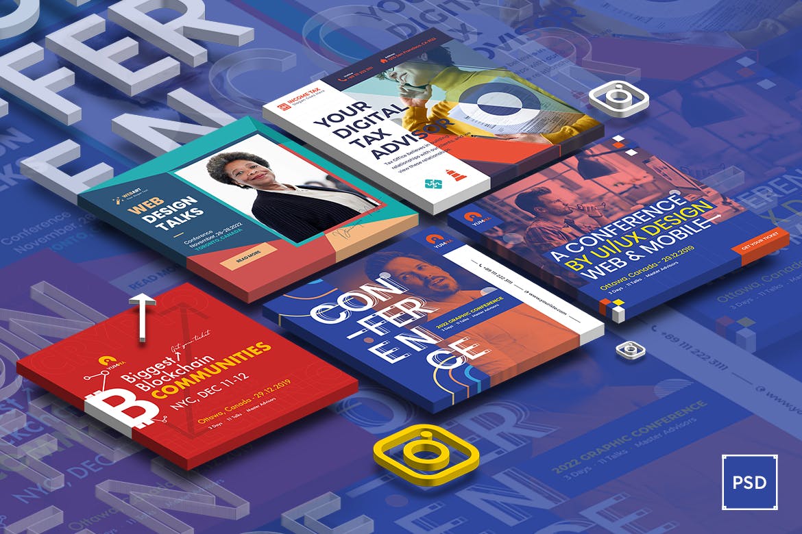 活动会议/财务做账公司Instagram社交广告设计模板素材库精选 Event Conference, Tax Income Instagram Post插图(1)