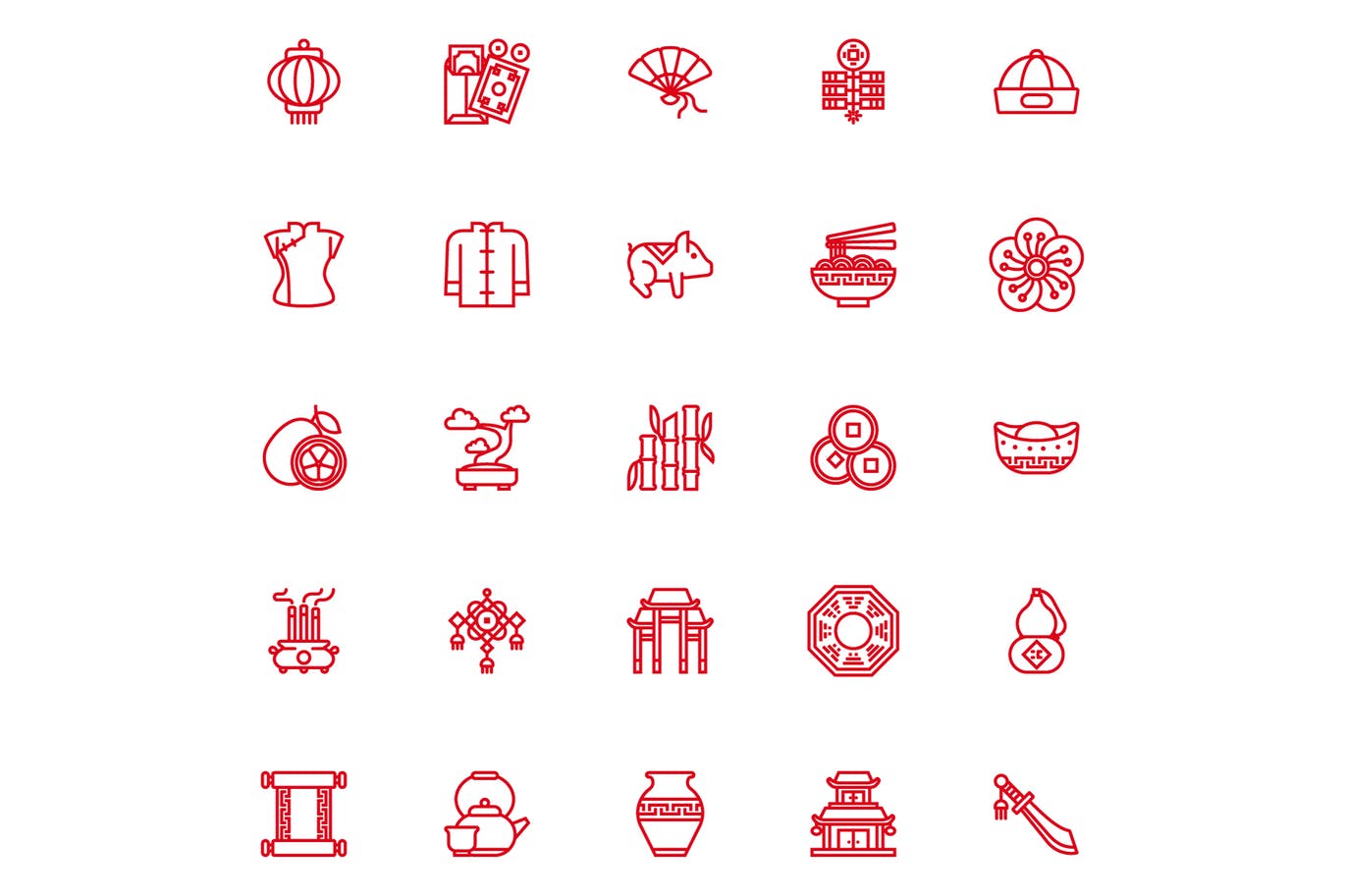 25枚中国新年主题矢量线性图标v1 Chinese New Year Lineart插图(3)