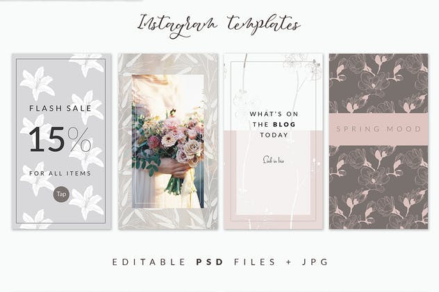 35+优雅手绘花卉图案纹理Instagram贴图模板素材库精选 35+ Patterns & 8 Instagram Templates插图(3)
