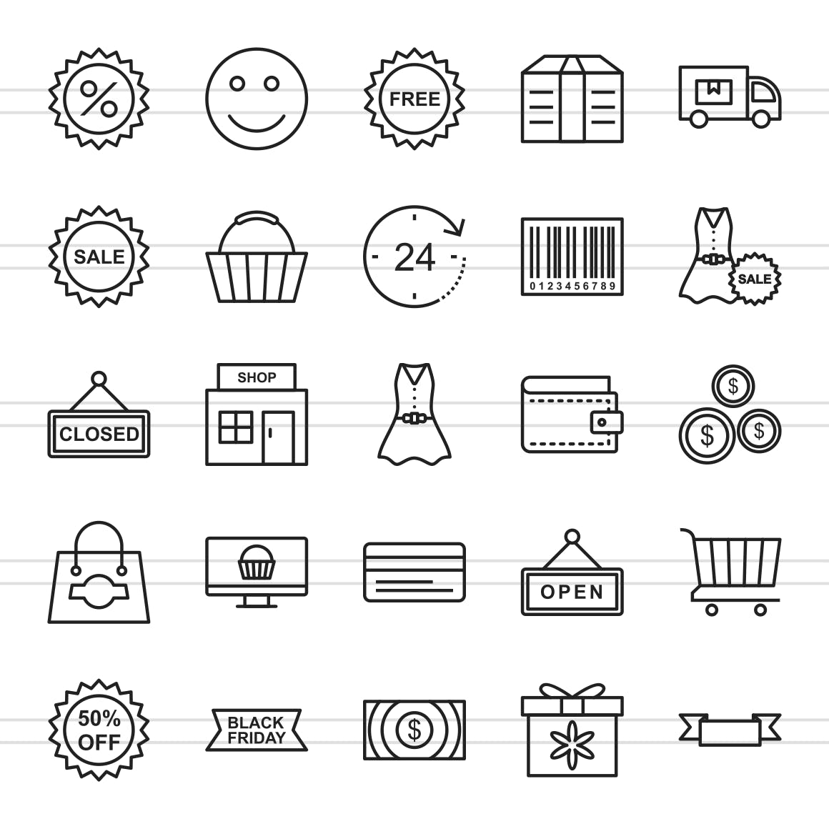 25枚黑色星期五主题矢量线性素材库精选图标v1 25 Black Friday Line Icons插图(1)