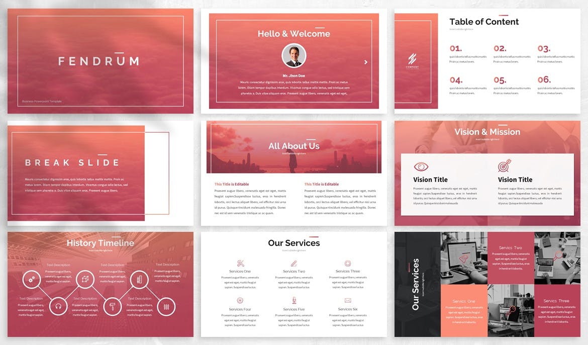 抽象几何渐变色企业融资计划PPT幻灯片模板 Fendrum – Gradient Powerpoint Template插图(1)
