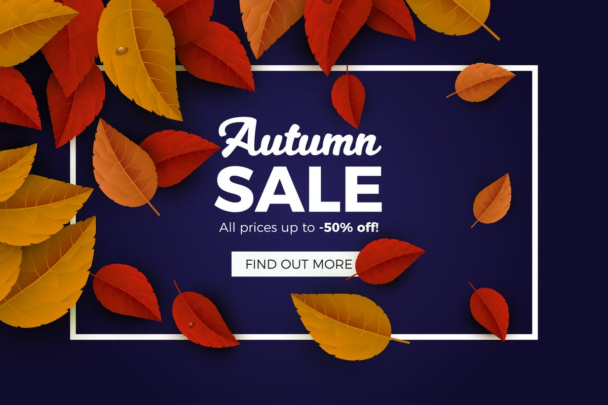 秋天主题促销广告Banner广告背景 Autumn Sales Banner Background插图