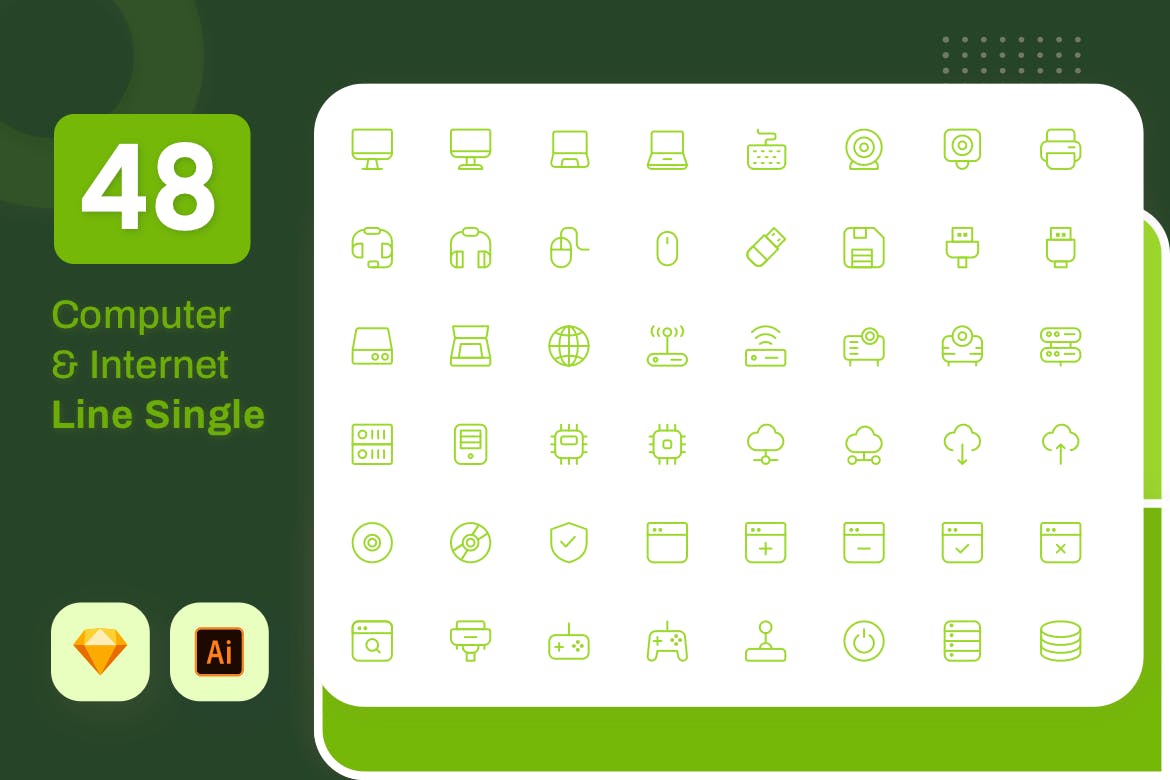Line Senja系列:电脑IT主题矢量线性素材库精选图标素材包 Line Senja – Computer & IT插图(1)